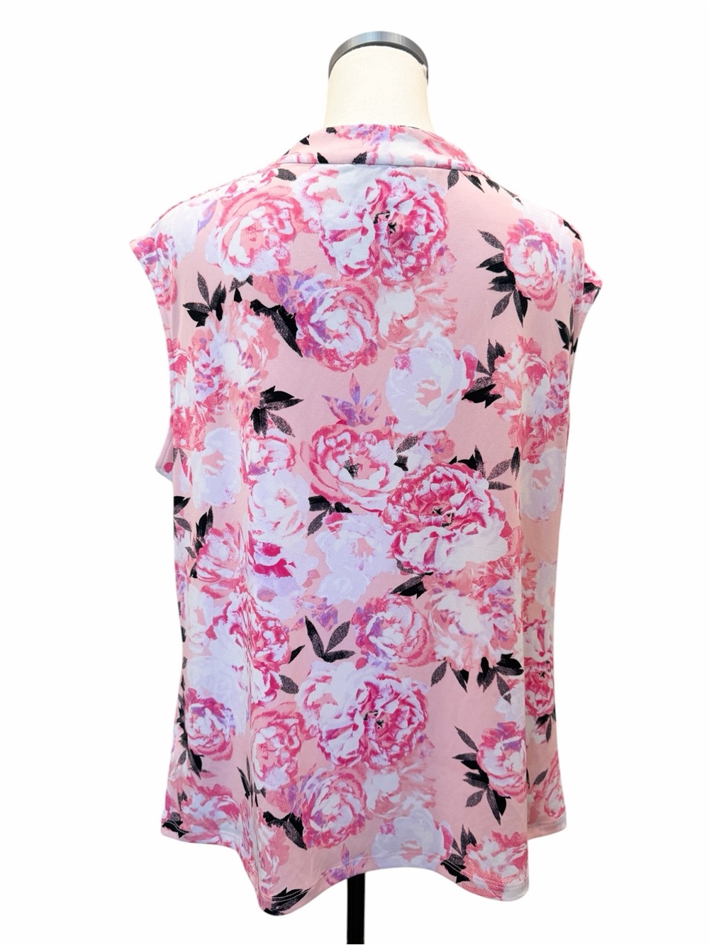 Kasper Floral Cowl Neck Top Cap Sleeve Shell Stretch Knit Pink Petite PXL NWT - Picture 8 of 14